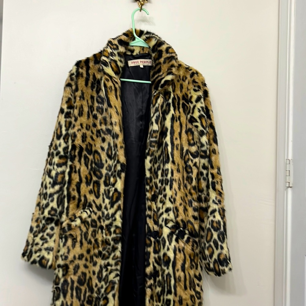Free people faux cheetah print fur coat